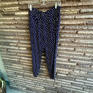 Three Dots Brand Navy Blue White Polka Dot Pull on Casual Pants